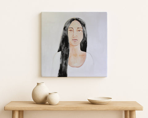 Lady In White - Original Figurative Painting by Erin Gibson