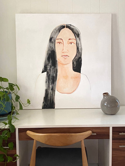 Lady In White - Original Figurative Painting by Erin Gibson